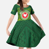 Personalized American Samoa Manua Cession Day Kid Short Sleeve Dress Up Up The Moa LT05 KID Green - Polynesian Pride