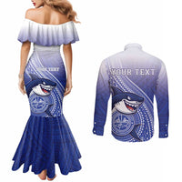 Personalized Samoana High School Couples Matching Mermaid Dress and Long Sleeve Button Shirt Polynesian Tribal Shark