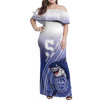 Personalized Samoana High School Family Matching Off Shoulder Maxi Dress and Hawaiian Shirt Polynesian Tribal Shark