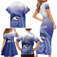 Personalized Samoana High School Family Matching Short Sleeve Bodycon Dress and Hawaiian Shirt Polynesian Tribal Shark