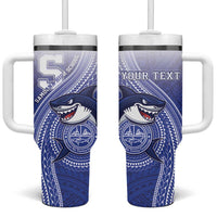 Personalized Samoana High School Tumbler With Handle Polynesian Tribal Shark LT05 One Size: 40 oz Blue - Polynesian Pride