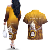 Personalized Tafuna High School Couples Matching Off The Shoulder Long Sleeve Dress and Hawaiian Shirt Polynesian Warrior