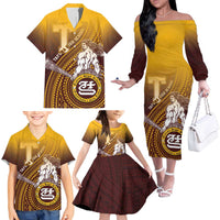 Personalized Tafuna High School Family Matching Off The Shoulder Long Sleeve Dress and Hawaiian Shirt Polynesian Warrior