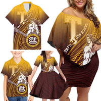 Personalized Tafuna High School Family Matching Off Shoulder Short Dress and Hawaiian Shirt Polynesian Warrior