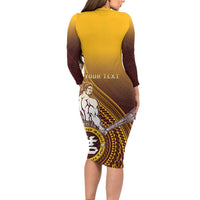 Personalized Tafuna High School Long Sleeve Bodycon Dress Polynesian Warrior