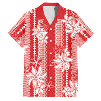 Hawaii Kakau Tribal Family Matching Mermaid Dress and Hawaiian Shirt With Red Tiare LT05 Dad's Shirt - Short Sleeve Red - Polynesian Pride