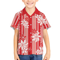Hawaii Kakau Tribal Family Matching Mermaid Dress and Hawaiian Shirt With Red Tiare LT05 Son's Shirt Red - Polynesian Pride
