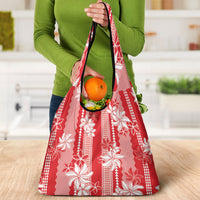 Hawaii Kakau Tribal Grocery Bag With Red Tiare