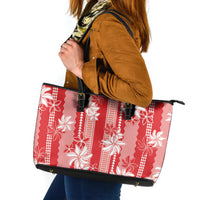 Hawaii Kakau Tribal Leather Tote Bag With Red Tiare