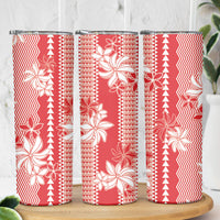 Hawaii Kakau Tribal Skinny Tumbler With Red Tiare