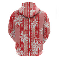 Hawaii Kakau Tribal Zip Hoodie With Red Tiare