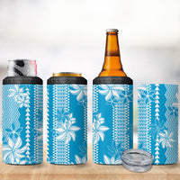 Hawaii Kakau Tribal 4 in 1 Can Cooler Tumbler With Blue Tiare