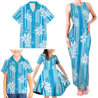 Hawaii Kakau Tribal Family Matching Tank Maxi Dress and Hawaiian Shirt With Blue Tiare LT05 - Polynesian Pride