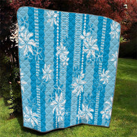 Hawaii Kakau Tribal Quilt With Blue Tiare