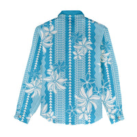 Hawaii Kakau Tribal Women Casual Shirt With Blue Tiare