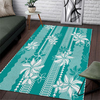 Hawaii Kakau Tribal Area Rug With Teal Tiare
