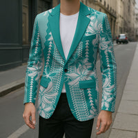 Hawaii Kakau Tribal Blazer With Teal Tiare