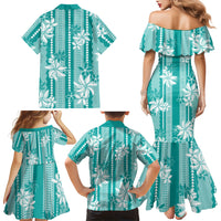 Hawaii Kakau Tribal Family Matching Mermaid Dress and Hawaiian Shirt With Teal Tiare LT05 - Polynesian Pride