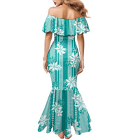 Hawaii Kakau Tribal Family Matching Mermaid Dress and Hawaiian Shirt With Teal Tiare LT05 - Polynesian Pride