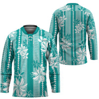 Hawaii Kakau Tribal Hockey Jersey With Teal Tiare