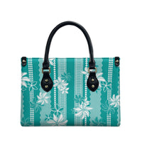Hawaii Kakau Tribal Leather Bag With Teal Tiare