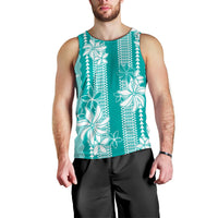 Hawaii Kakau Tribal Men Tank Top With Teal Tiare