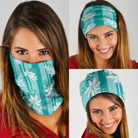 Hawaii Kakau Tribal Neck Gaiter With Teal Tiare