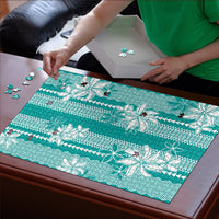 Hawaii Kakau Tribal Puzzle With Teal Tiare