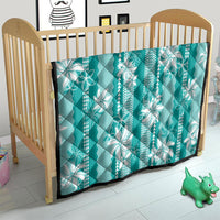 Hawaii Kakau Tribal Quilt With Teal Tiare