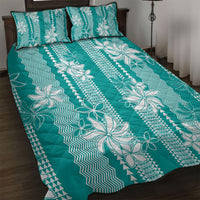 Hawaii Kakau Tribal Quilt Bed Set With Teal Tiare