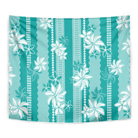 Hawaii Kakau Tribal Tapestry With Teal Tiare