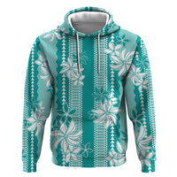 Hawaii Kakau Tribal Zip Hoodie With Teal Tiare