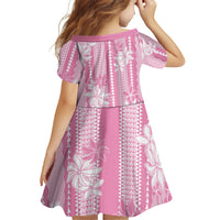 Hawaii Kakau Tribal Family Matching Off The Shoulder Long Sleeve Dress and Hawaiian Shirt With Pink Tiare LT05 - Polynesian Pride