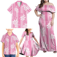 Hawaii Kakau Tribal Family Matching Off Shoulder Maxi Dress and Hawaiian Shirt With Pink Tiare LT05 - Polynesian Pride