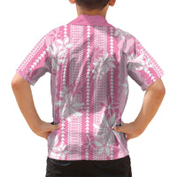 Hawaii Kakau Tribal Family Matching Short Sleeve Bodycon Dress and Hawaiian Shirt With Pink Tiare LT05 - Polynesian Pride