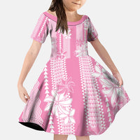 Hawaii Kakau Tribal Family Matching Summer Maxi Dress and Hawaiian Shirt With Pink Tiare LT05 Daughter's Dress Pink - Polynesian Pride