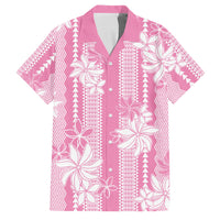 Hawaii Kakau Tribal Family Matching Tank Maxi Dress and Hawaiian Shirt With Pink Tiare LT05 Dad's Shirt - Short Sleeve Pink - Polynesian Pride