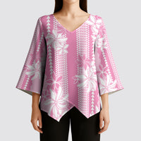 Hawaii Kakau Tribal Kimono Sleeve Blouse With Pink Tiare