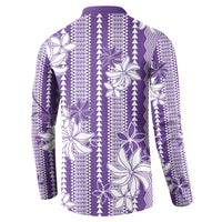 Hawaii Kakau Tribal Button Sweatshirt With Purple Tiare