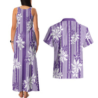 Hawaii Kakau Tribal Couples Matching Tank Maxi Dress and Hawaiian Shirt With Purple Tiare LT05 - Polynesian Pride