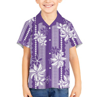 Hawaii Kakau Tribal Family Matching Summer Maxi Dress and Hawaiian Shirt With Purple Tiare LT05 Son's Shirt Purple - Polynesian Pride