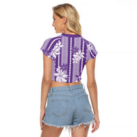 Hawaii Kakau Tribal Raglan Cropped T Shirt With Purple Tiare