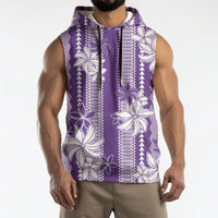 Hawaii Kakau Tribal Sleeveless Hoodie With Purple Tiare