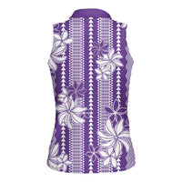 Hawaii Kakau Tribal Women Sleeveless Polo Shirt With Purple Tiare LT05 - Polynesian Pride