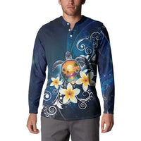 Hawaii Honu Button Sweatshirt Polynesian Curves Plumeria - Polynesian Pride