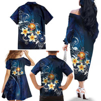 Hawaii Honu Family Matching Off The Shoulder Long Sleeve Dress and Hawaiian Shirt Polynesian Curves Plumeria - Polynesian Pride