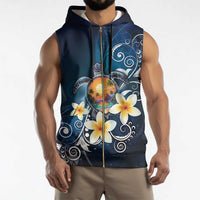 Hawaii Honu Sleeveless Zip Hoodie Polynesian Curves Plumeria - Polynesian Pride