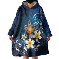Hawaii Honu Wearable Blanket Hoodie Polynesian Curves Plumeria - Polynesian Pride