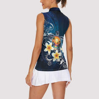 Hawaii Honu Women Sleeveless Polo Shirt Polynesian Curves Plumeria - Polynesian Pride