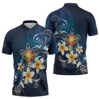 Hawaii Honu Zipper Polo Shirt Polynesian Curves Plumeria - Polynesian Pride